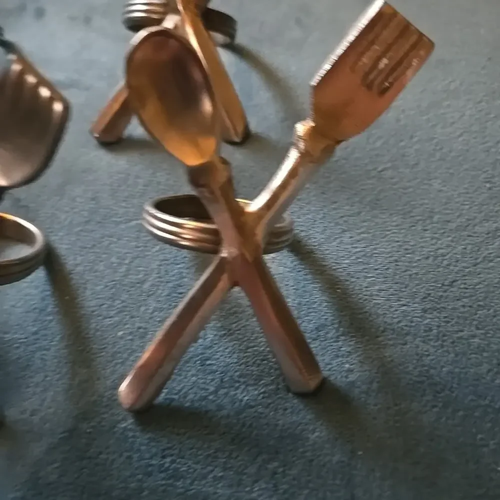 Silver Tone Fork And Knife Figural Napkin Rings Set Of 8 Unmarked